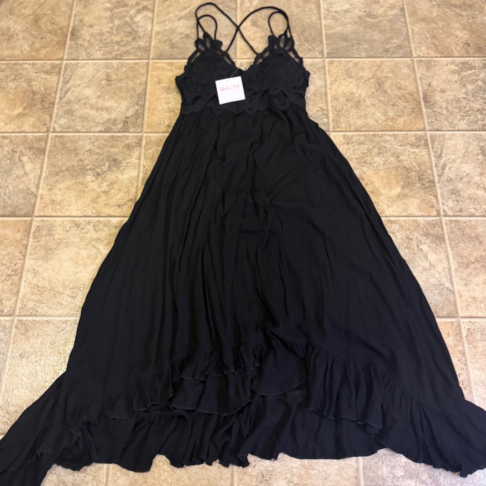 La Miel Ivy Bralette Dress Black Lace Boho Midi Ruffle High Low Womens Medium